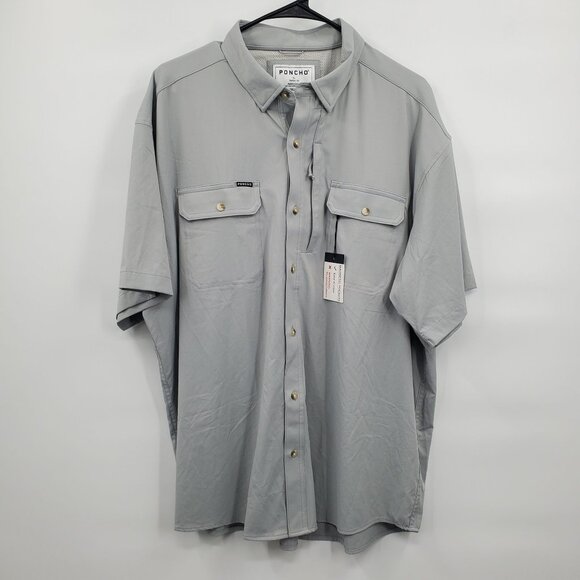 Poncho Shirt Magnetic Pockets Mens XL NWT Regular Fit Button Down Short Sleeve O - Picture 1 of 14